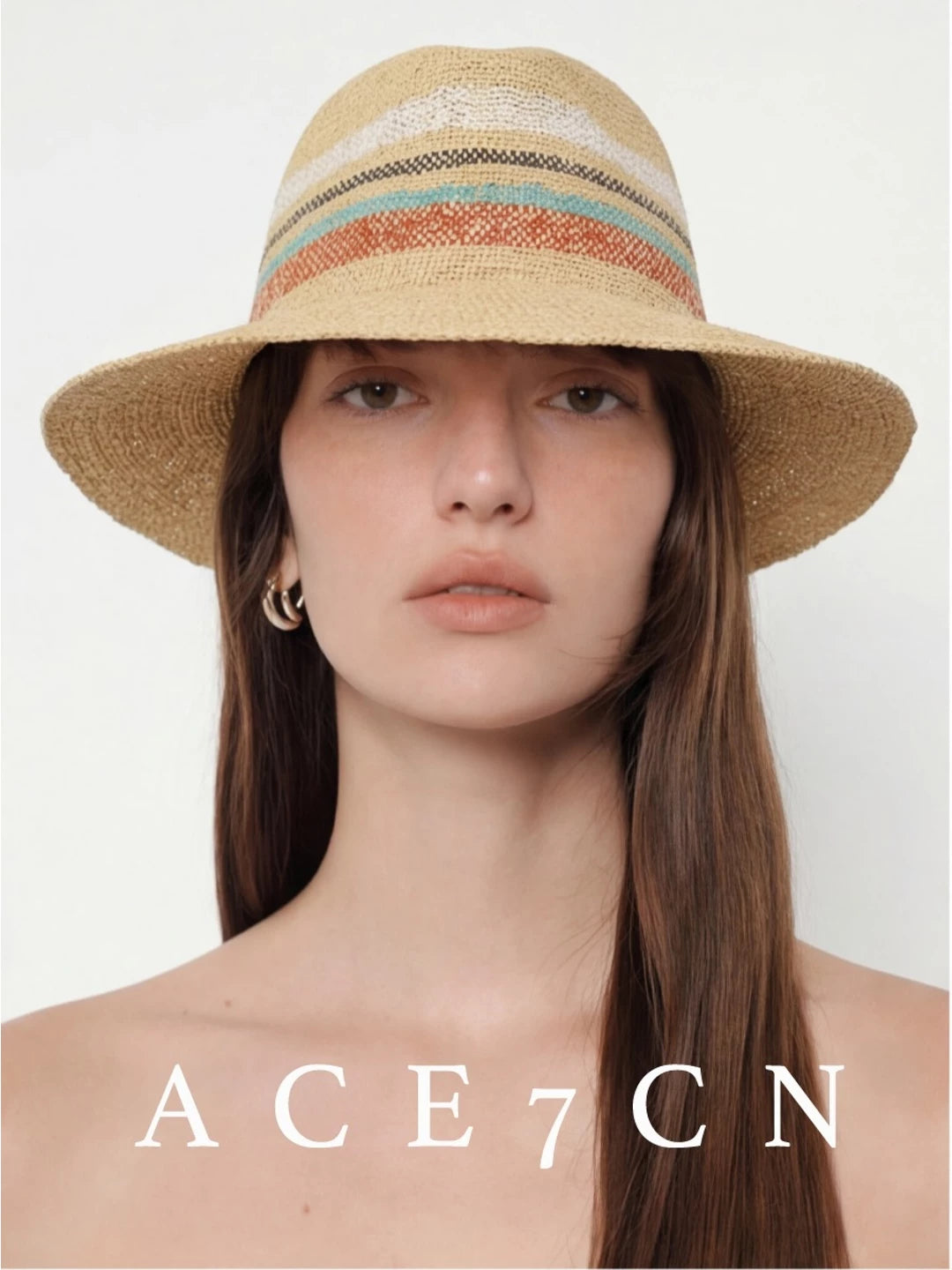 Danish Colorful Dress Hat Raffia Hand-Woven Color-Block