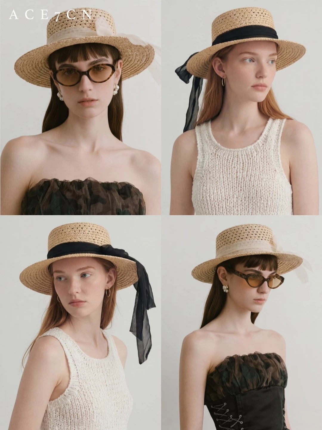 Classic French Fairy Elegant Raffia Flat-Top Hat