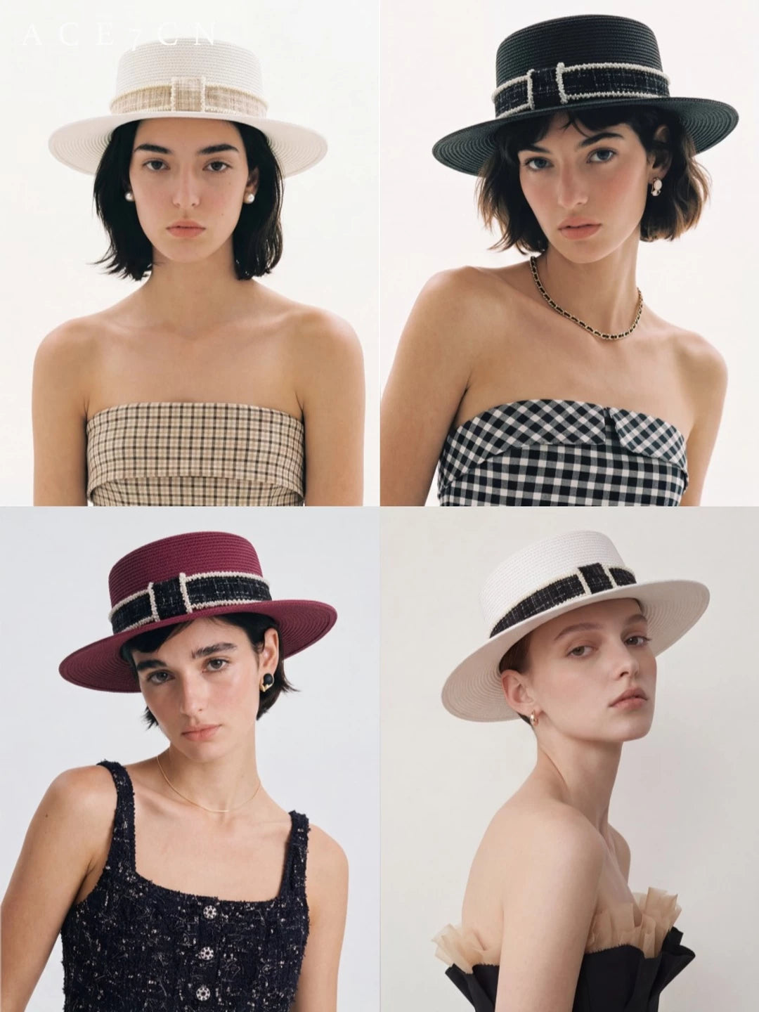 Parisian Tweed Classic Paper-Straw Dress Hat Elegant