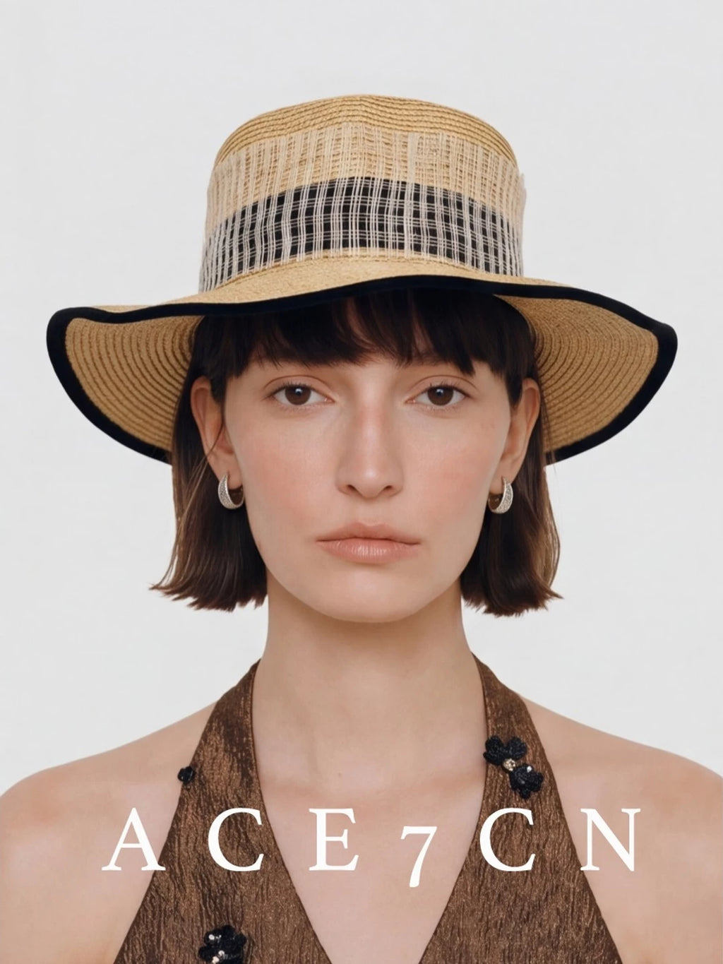 Classic Tweed Premium Runway Straw Hat Light-French