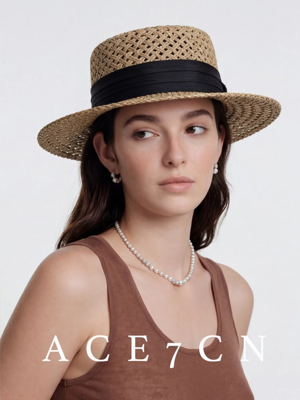 French Elegant Silk Straw Hat Openwork Resort