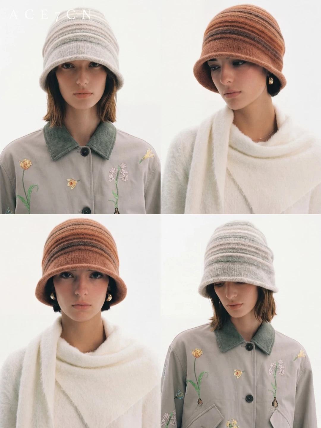 Vintage Relaxed Multi-Stripe Wool Slouch Beanie Striped
