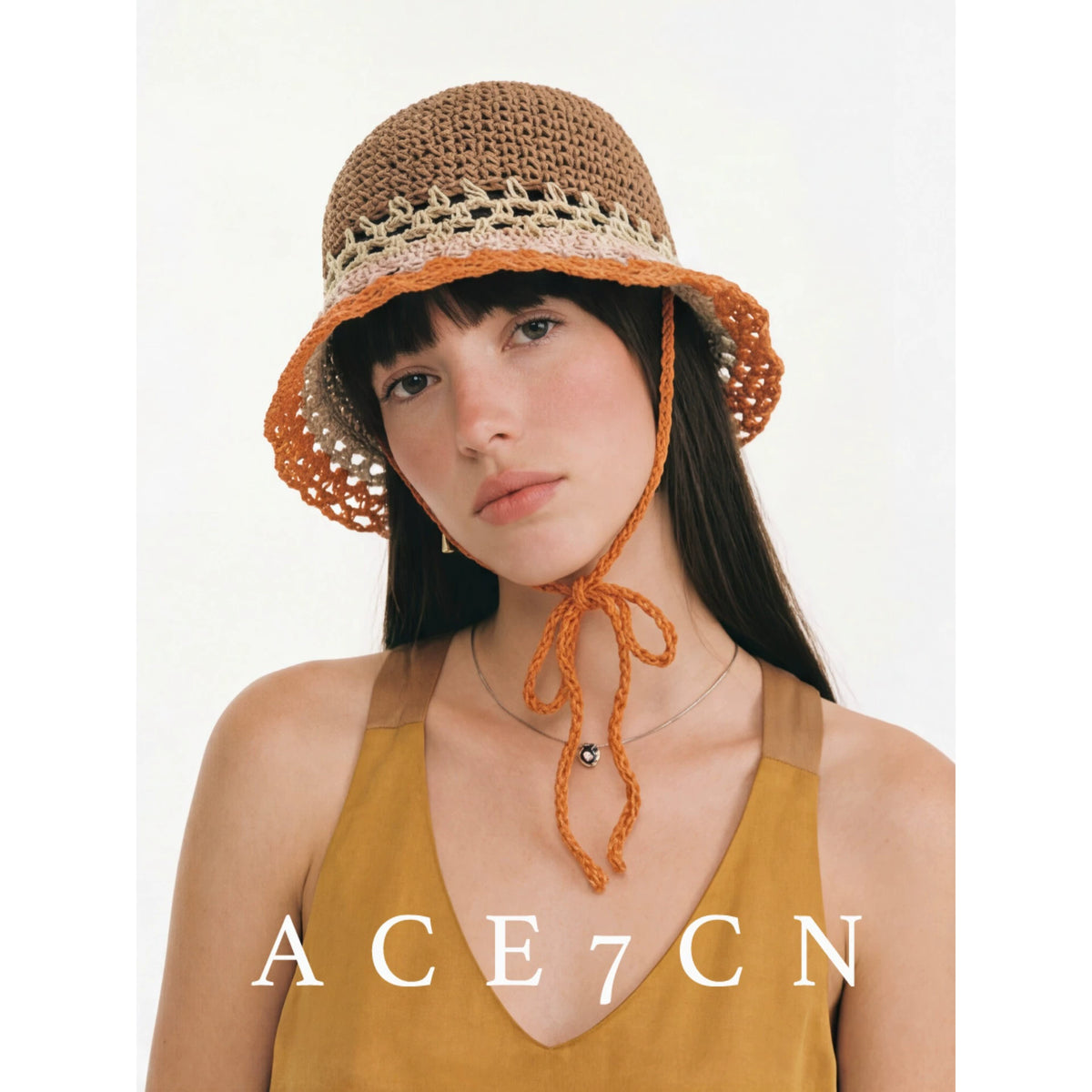 Nordic Hand-Crochet Color-Block Bucket Hat Openwork Breathable