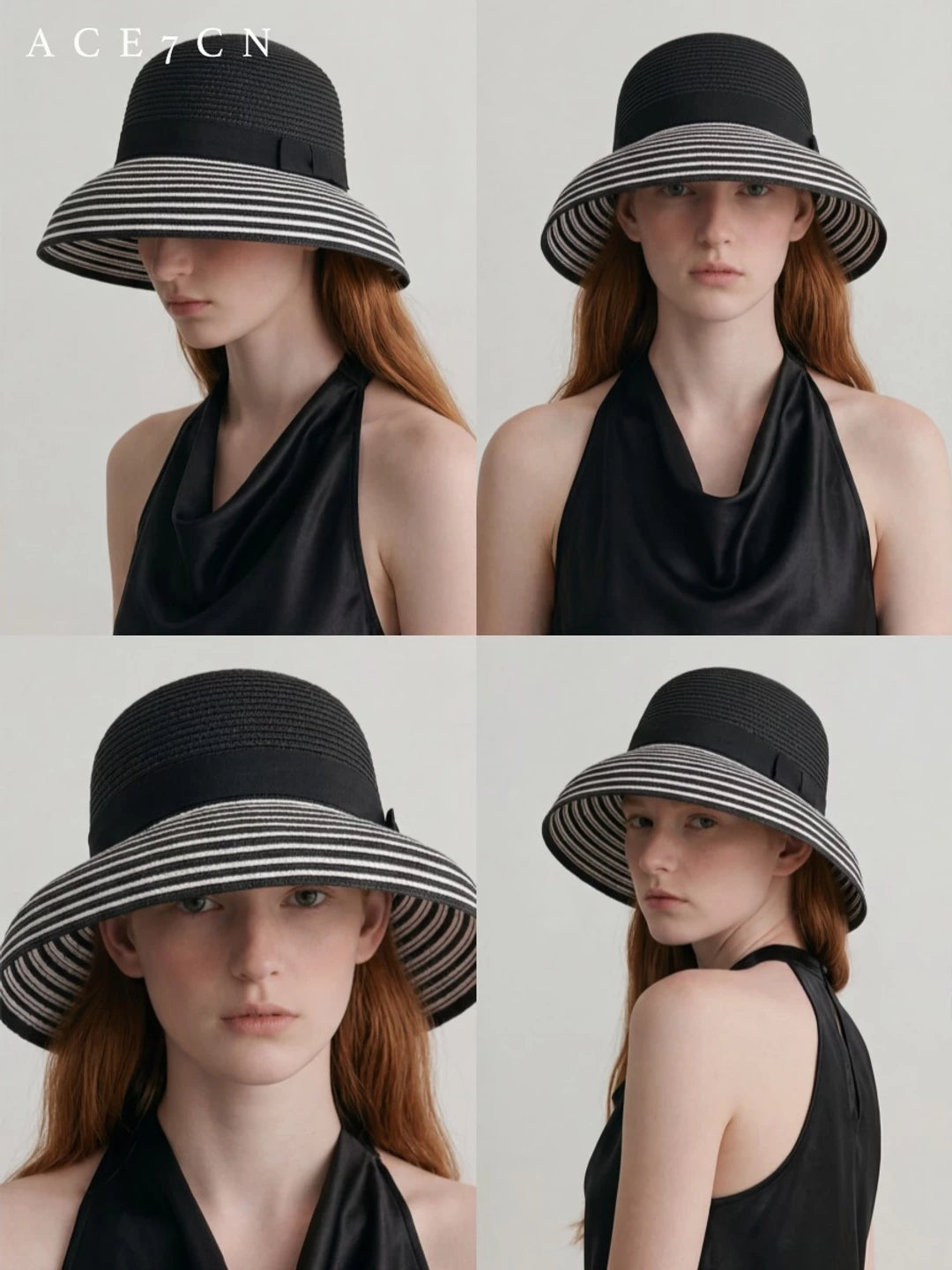 Light-French Hepburn Black-White Lampshade Bucket Hat Premium
