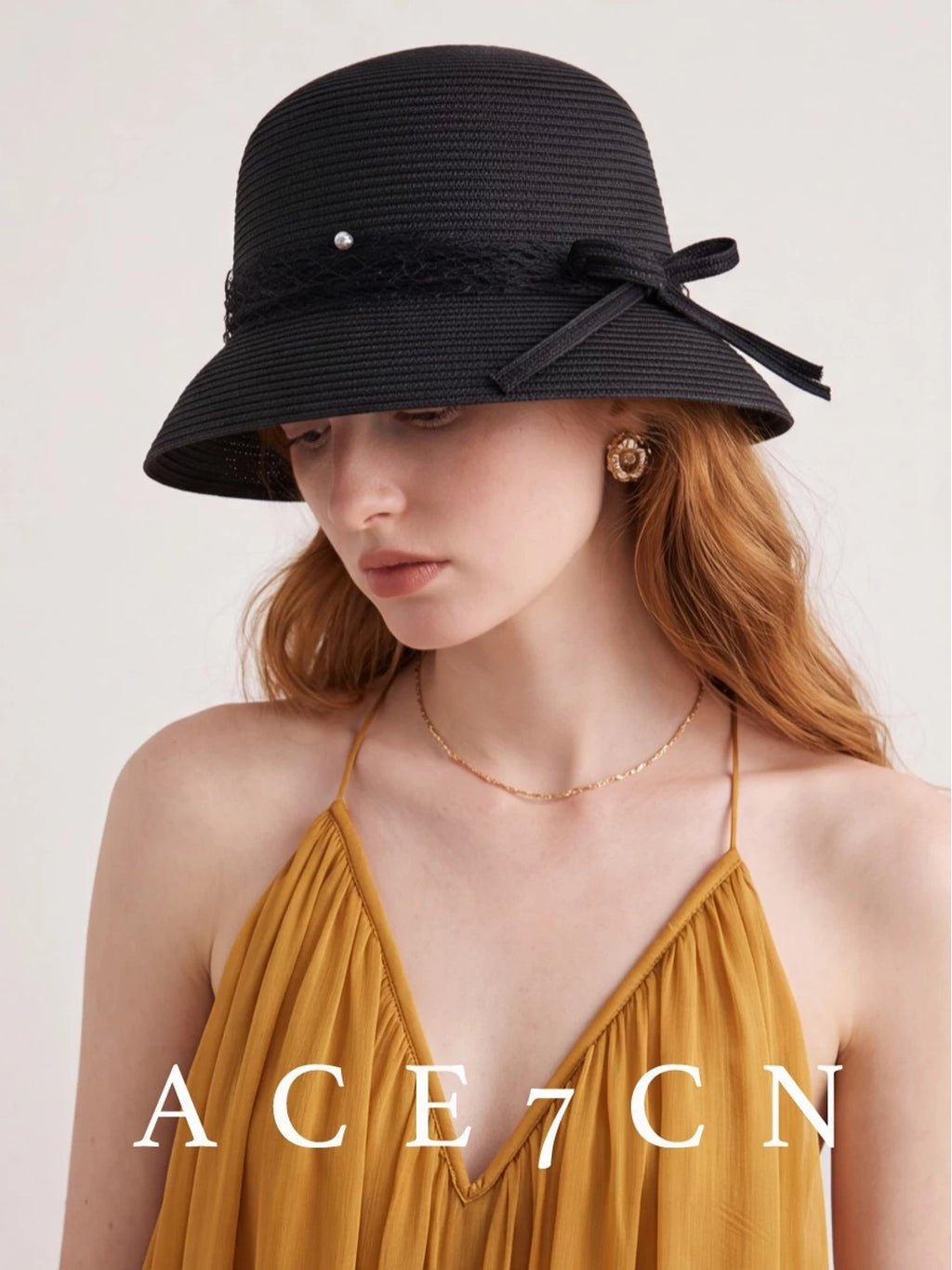 Japanese Niche Straw-Woven Cloche Hat Bow Bucket