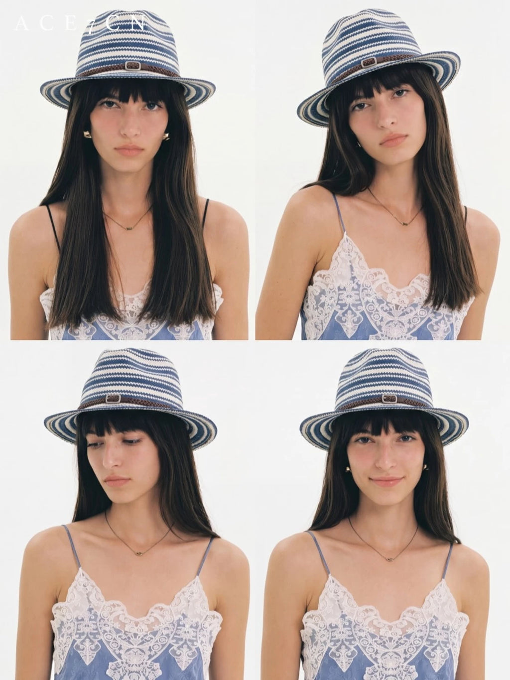 Nautical Urban Vintage Blue-White Striped Straw Hat