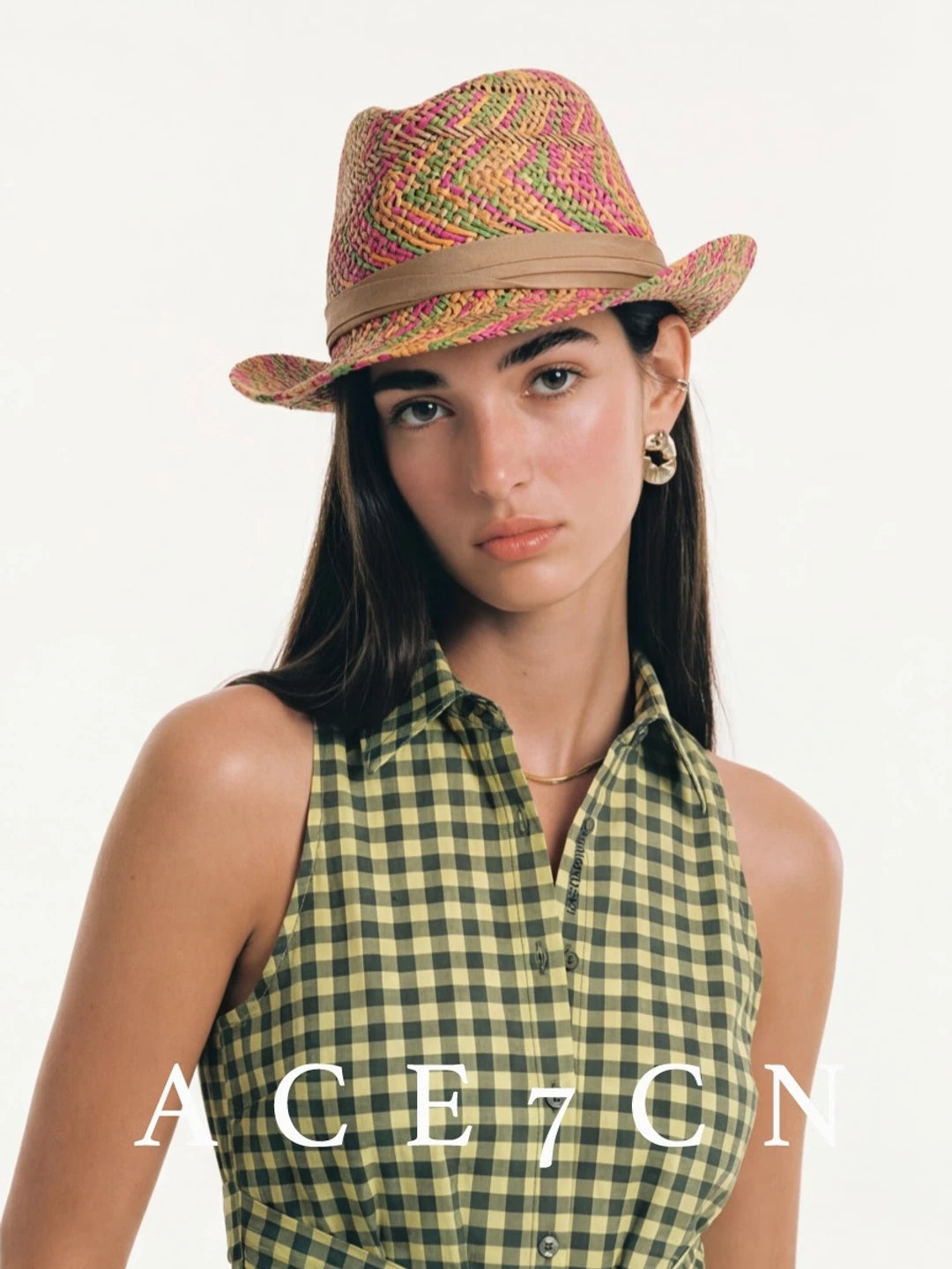 Nordic Colorful Multicolor-Yarn Straw-Woven Fedora American Western