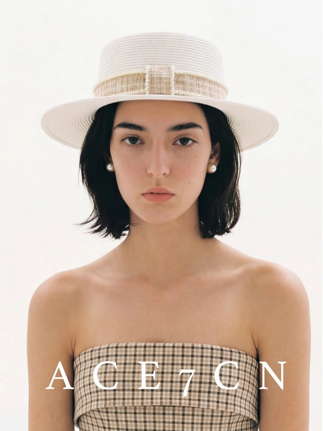 Parisian Tweed Classic Paper-Straw Dress Hat Elegant