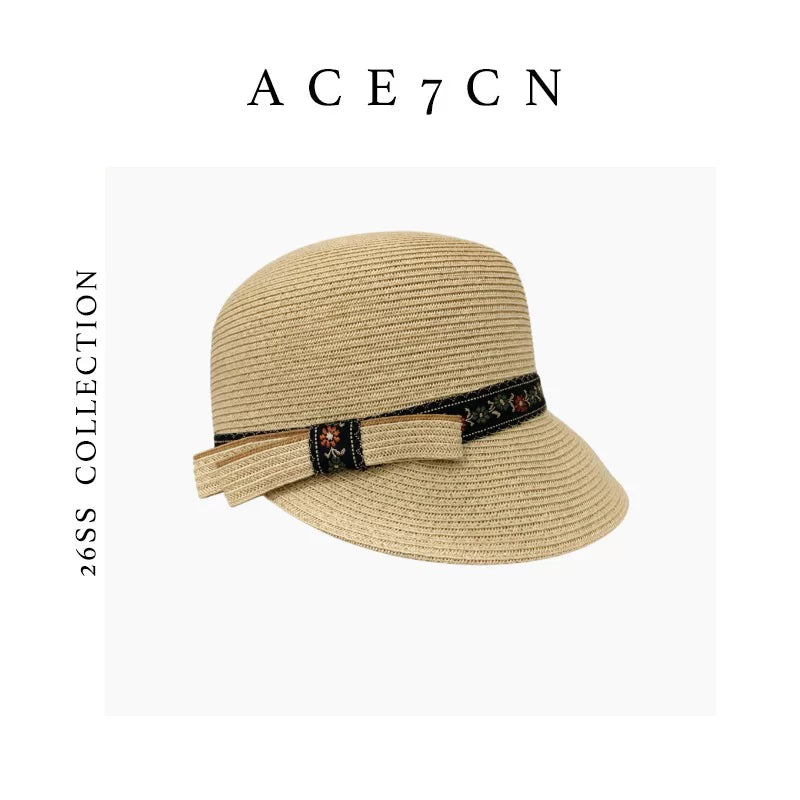Japanese Niche Old-Money Vintage Straw-Woven Equestrian Hat
