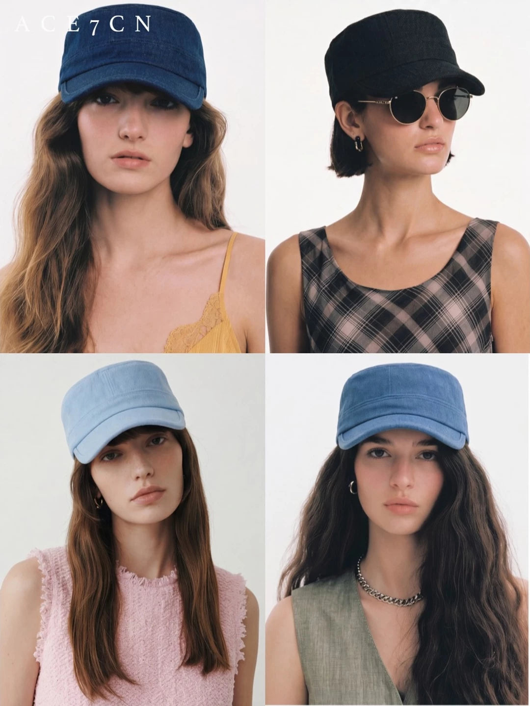 Urban Chic Casual Riding Hat Denim Flat-Top