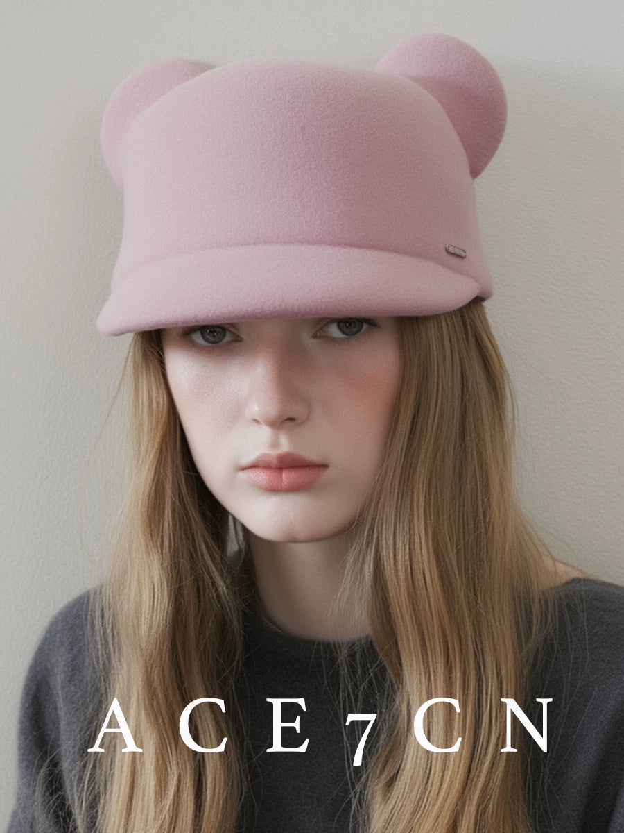 Japanese Niche Mouse-Ear Hat Wool-Felt 3D Styling
