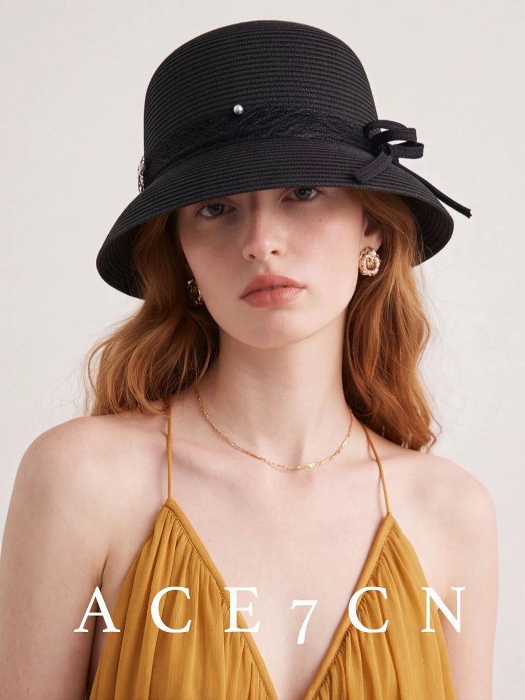 Japanese Niche Straw-Woven Cloche Hat Bow Bucket