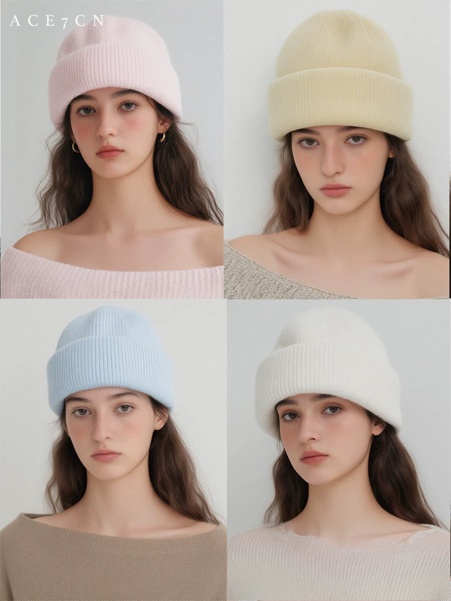 Nordic Muted Cream Knit Beanie Women Autumn-Winter