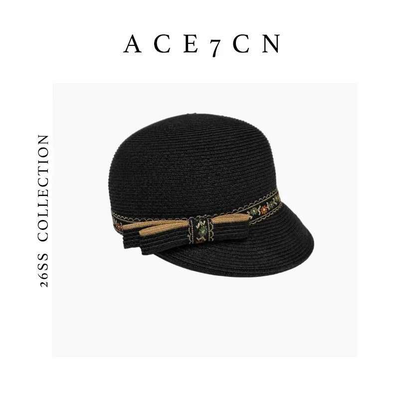 Japanese Niche Old-Money Vintage Straw-Woven Equestrian Hat
