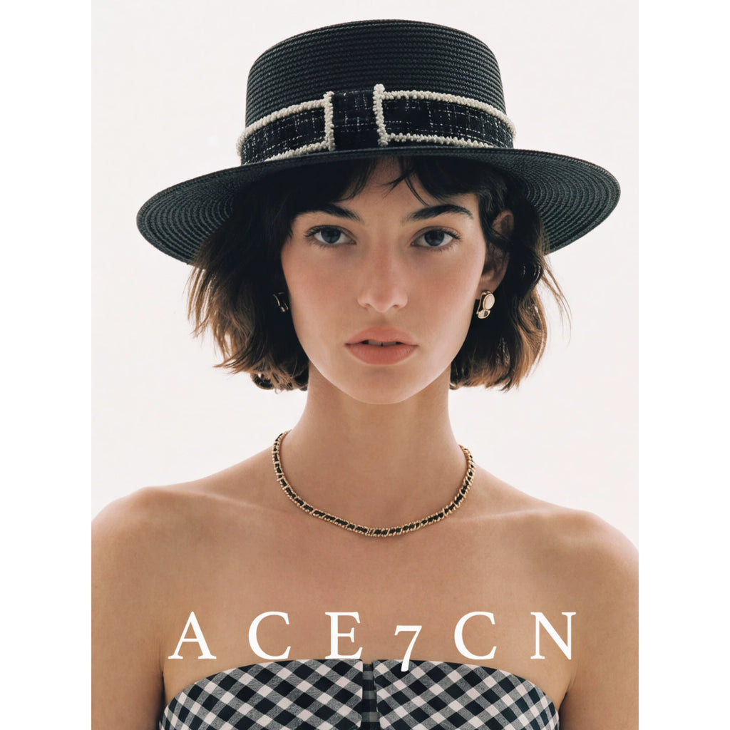 Parisian Tweed Classic Paper-Straw Dress Hat Elegant