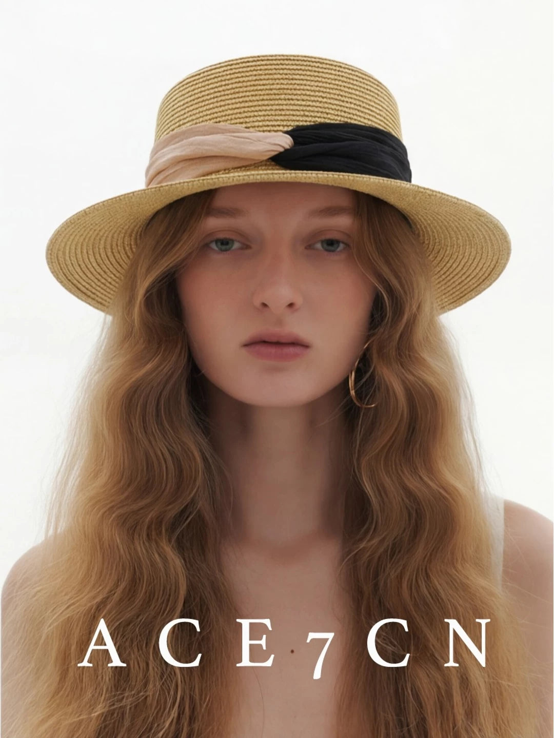 French Vintage Straw Hat Ribbon Color-Block Hepburn