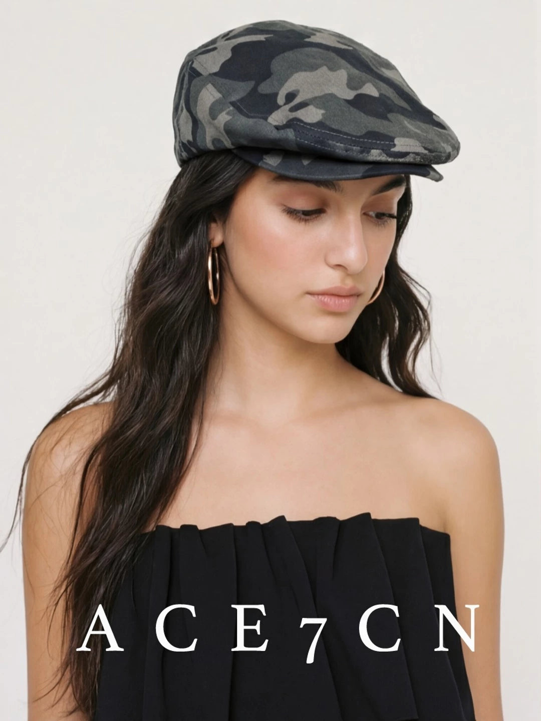 American Vintage Distressed Camo Hat Denim Cotton