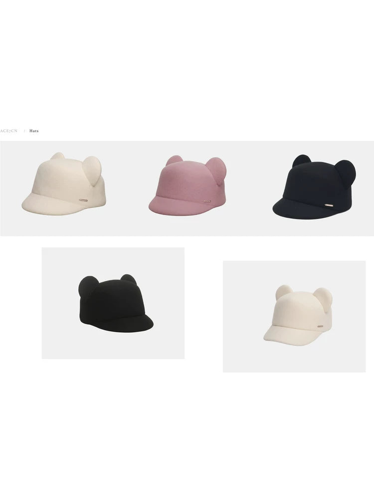 Japanese Niche Mouse-Ear Hat Wool-Felt 3D Styling