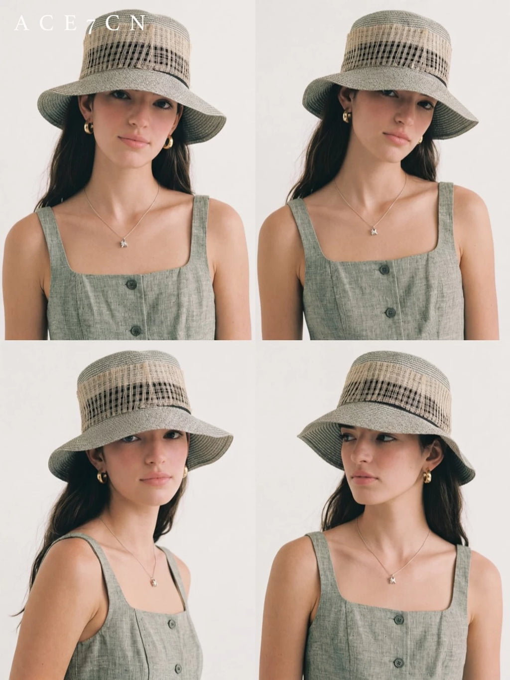 Light-French Straw Hat Classic Tweed Runway Resort