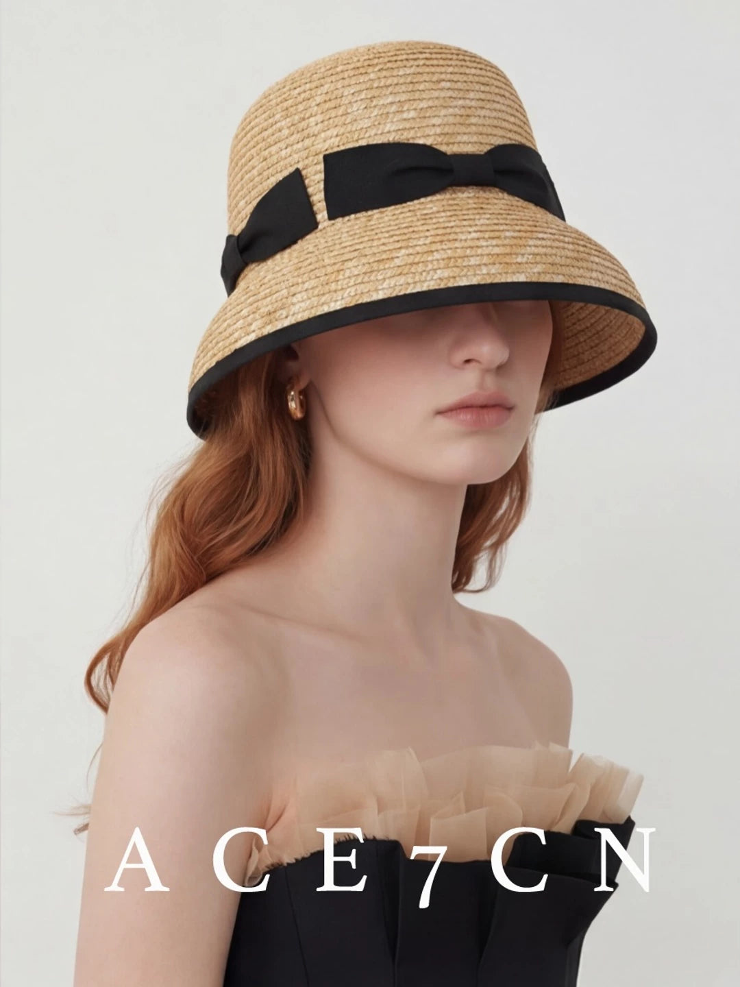Korean Niche Wheat-Straw Cloche Hat Bow Straw