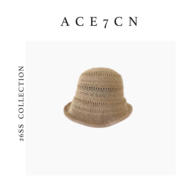 Japanese Niche Hand-Crochet Bucket Hat Openwork Breathable