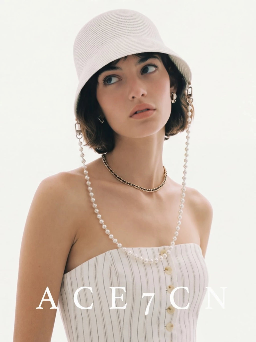 French Vintage White Lampshade Bucket Hat Round-Top