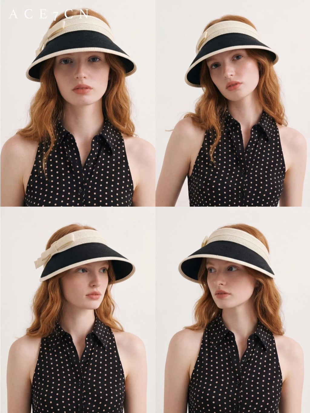 Light-French Hepburn Elegant Visor Bow Classic Black-White