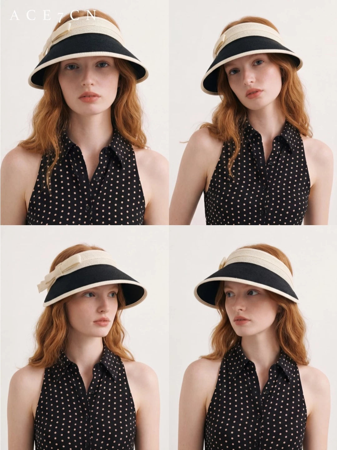 Light-French Hepburn Elegant Visor Bow Classic Black-White