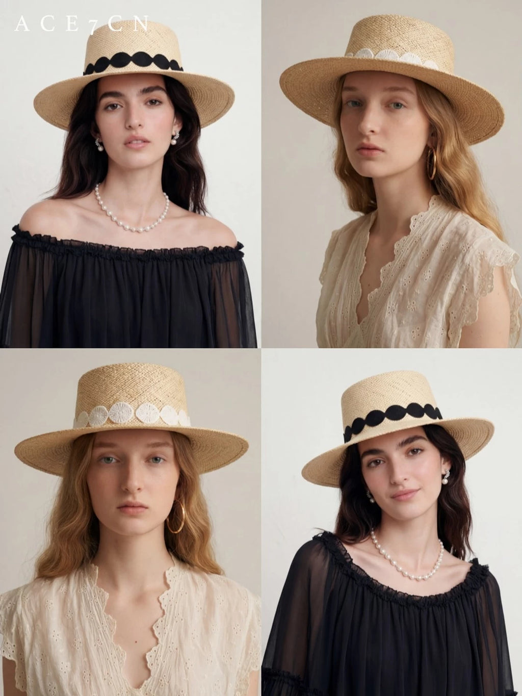British Vintage Natural Natural-Straw Dress Hat Lace