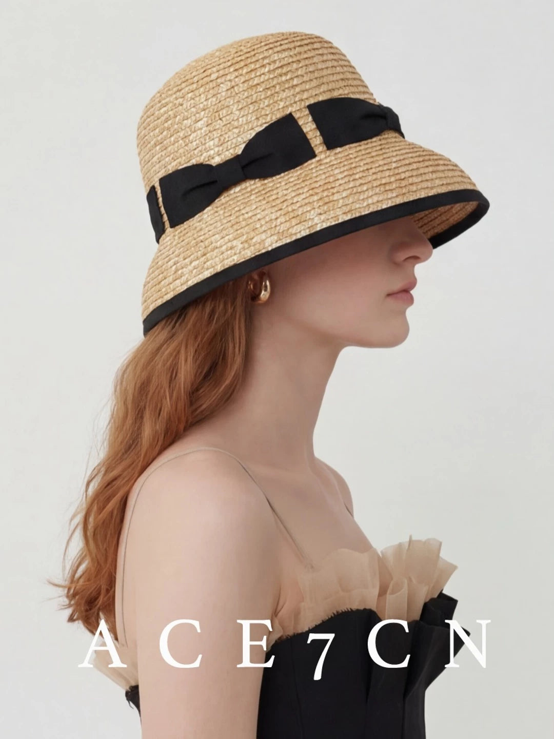 Korean Niche Wheat-Straw Cloche Hat Bow Straw