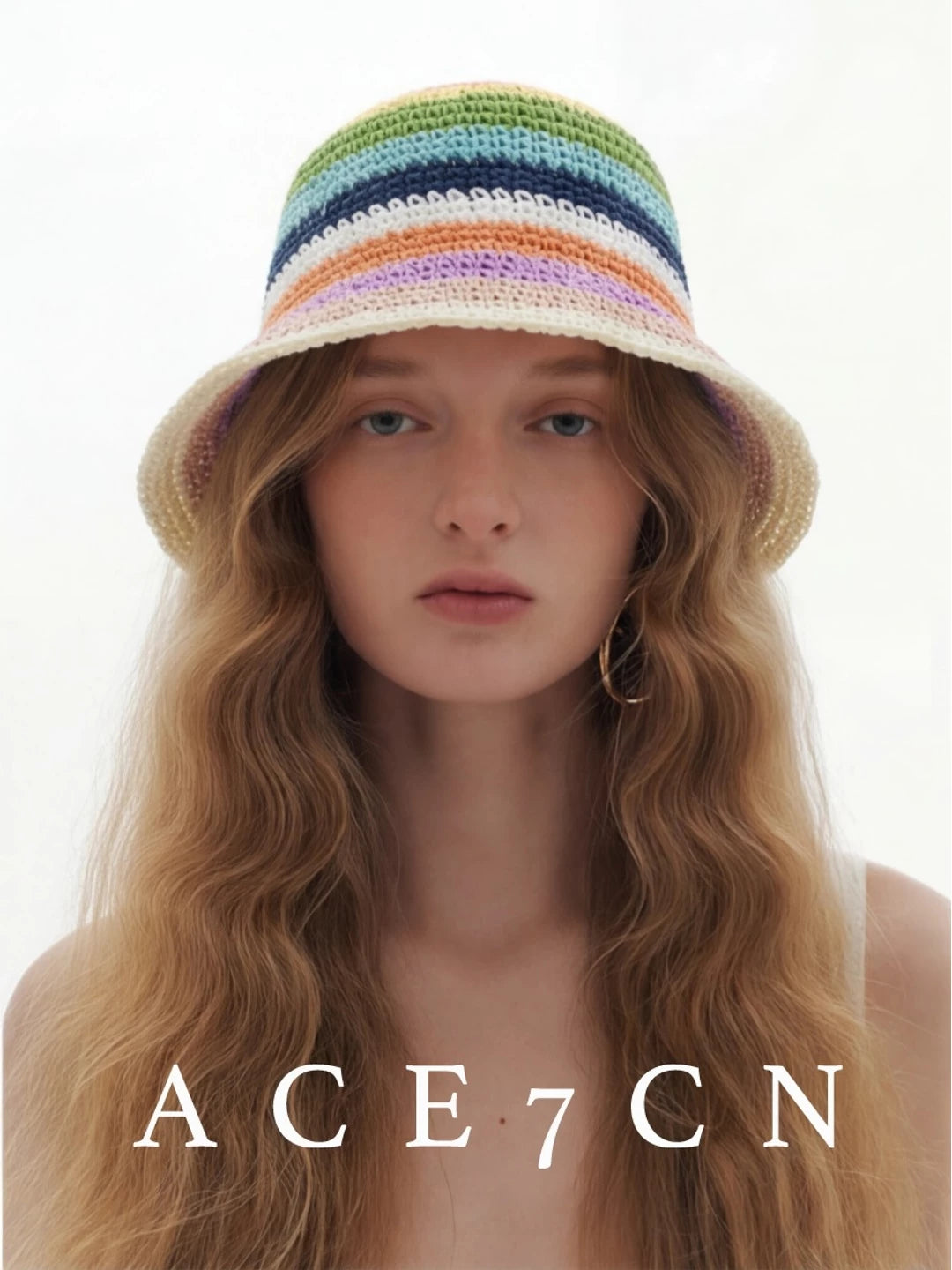 Nordic Niche Rainbow Bucket Hat Handmade Striped