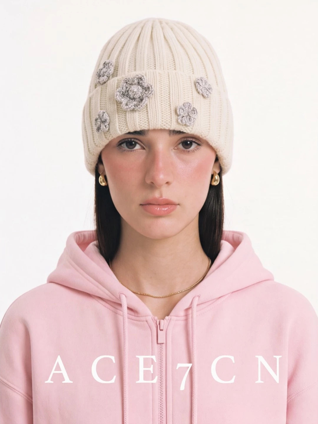 Korean Niche Knit Beanie 26 Autumn-Winter Floral