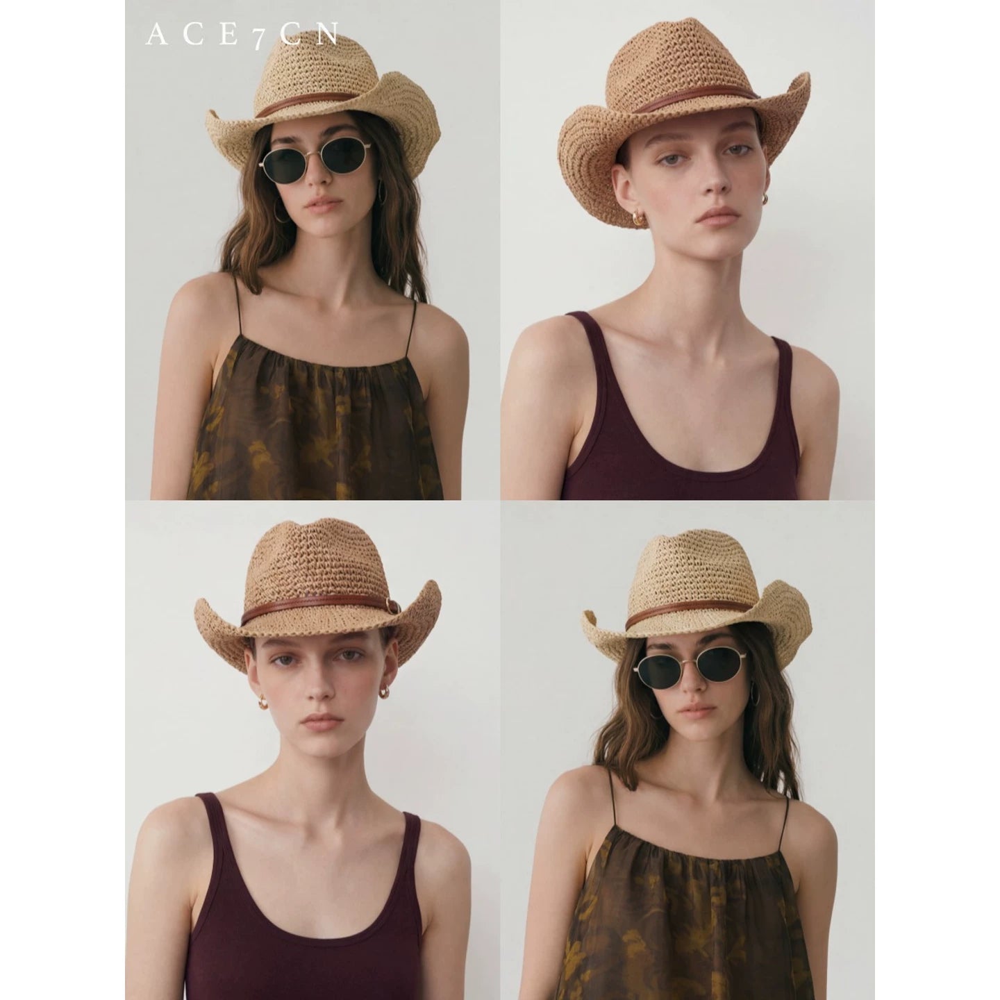 Vintage Elegant Straw-Woven Western Fedora Hat Hand-Woven