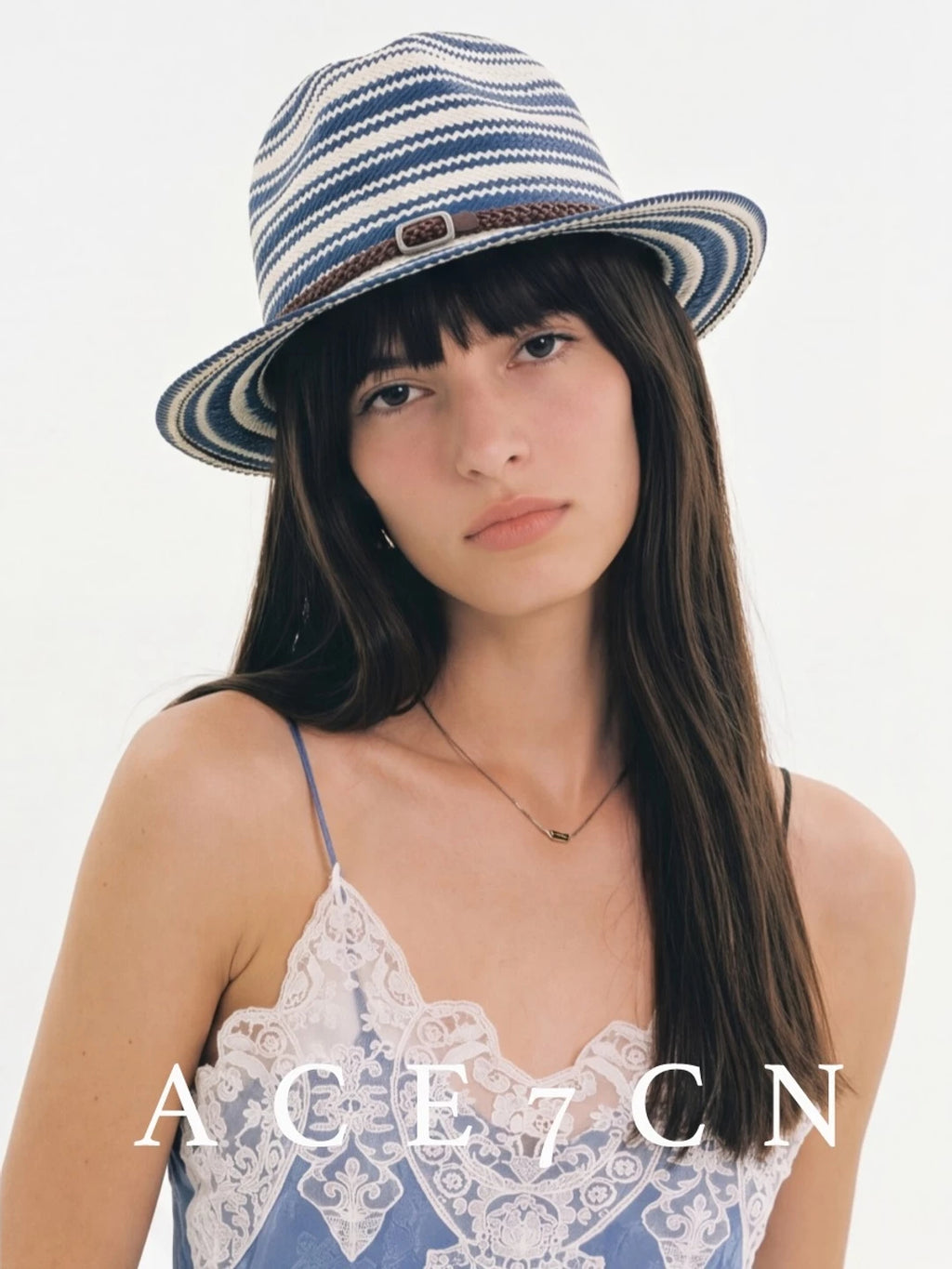 Nautical Urban Vintage Blue-White Striped Straw Hat