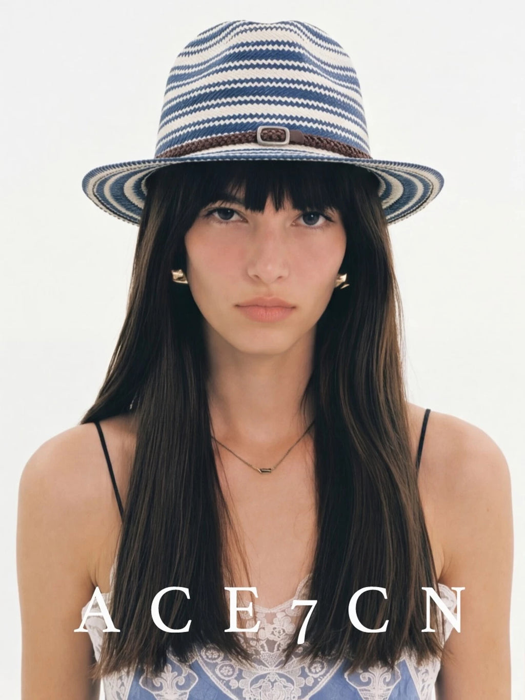 Nautical Urban Vintage Blue-White Striped Straw Hat