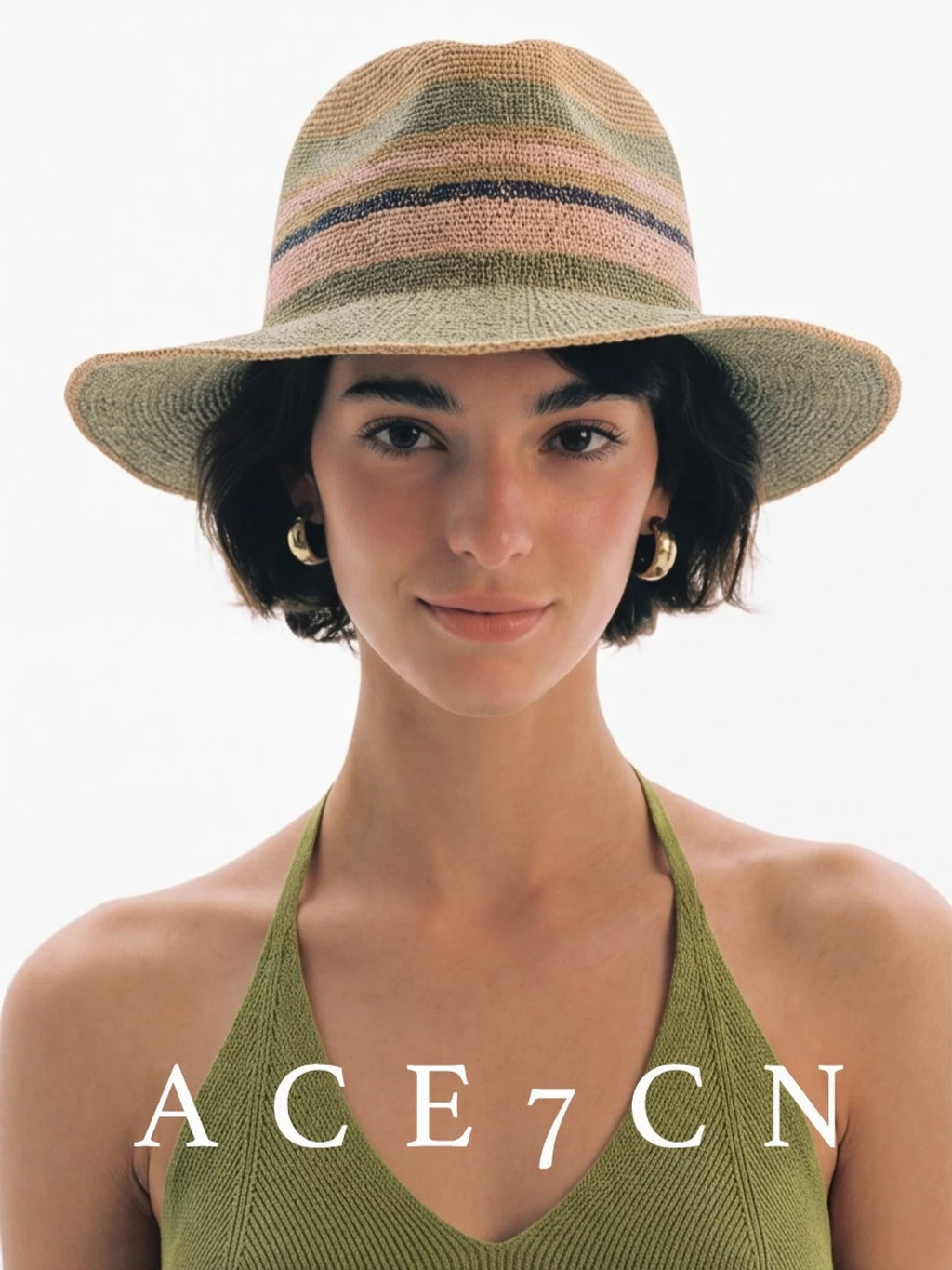 Nordic Colorful Straw-Woven Fedora French Striped Color-Block