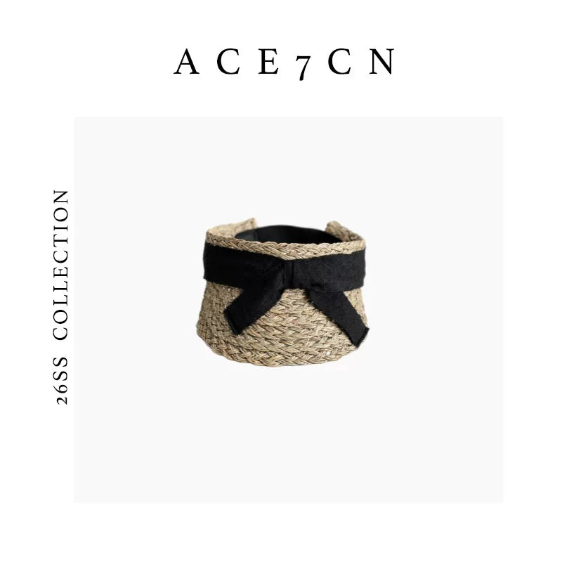 Korean Niche Natural Seagrass Visor Bow Sun-Shade