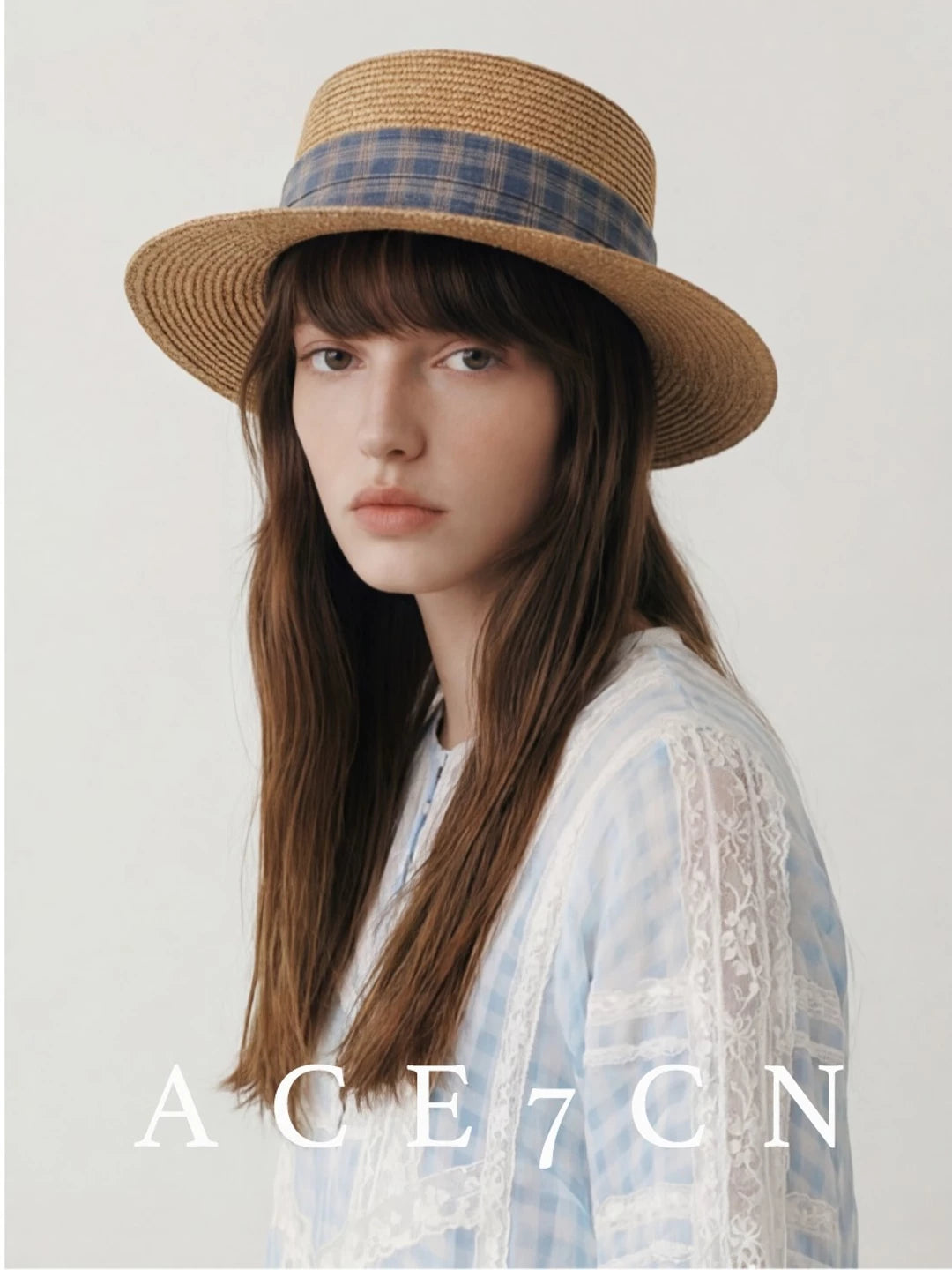 Korean Plaid Straw Hat British Vintage Resort