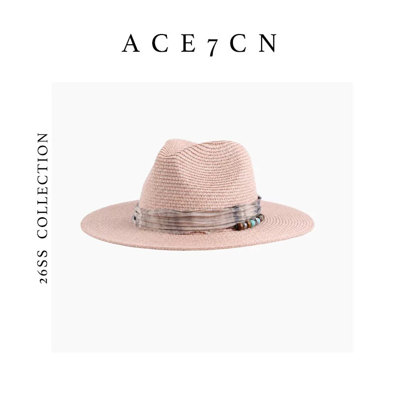Vintage Western Ink-Wash Ribbon Fedora Woven Straw