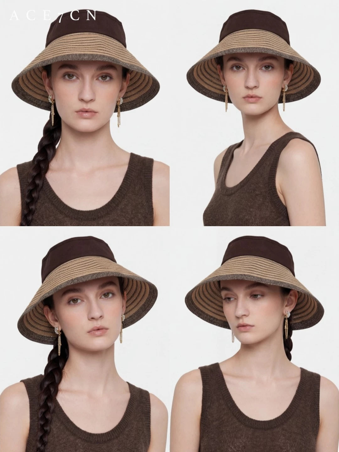 Japanese Outdoor Sun Hat Color-Block Open-Top Resort