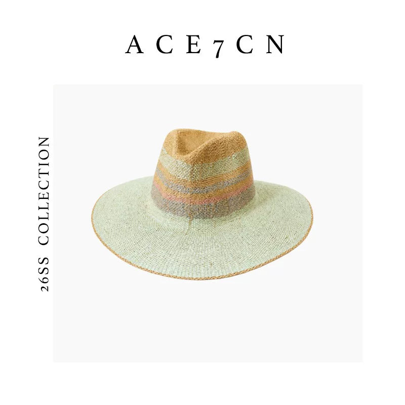 Nordic Colorful Straw-Woven Fedora French Striped Color-Block