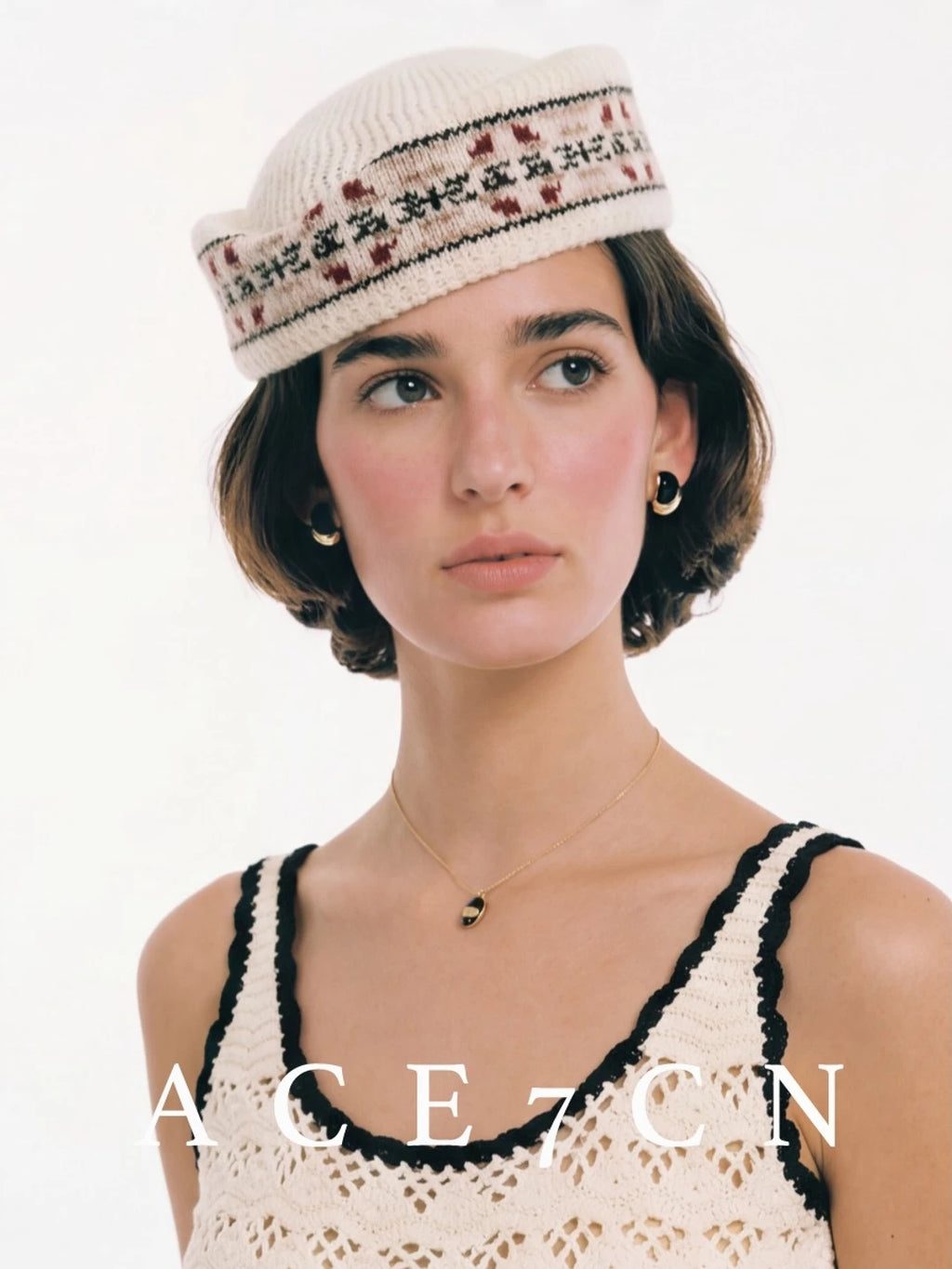 Danish Relaxed Knit Pillbox Hat Jacquard Dress