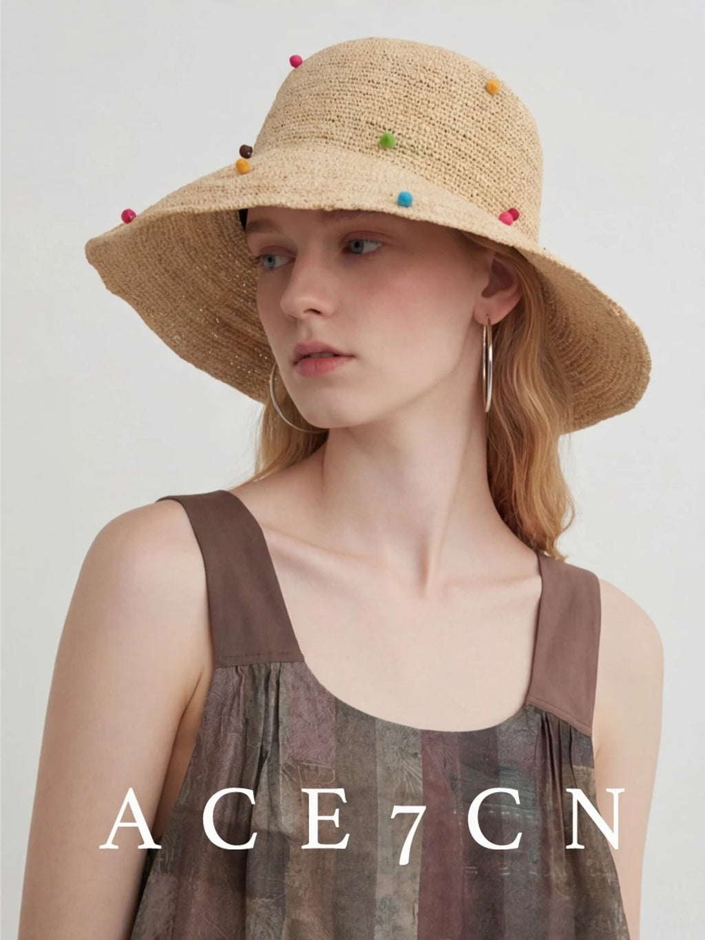 Danish Multi-Dot Straw Hat Foldable Premium Raffia