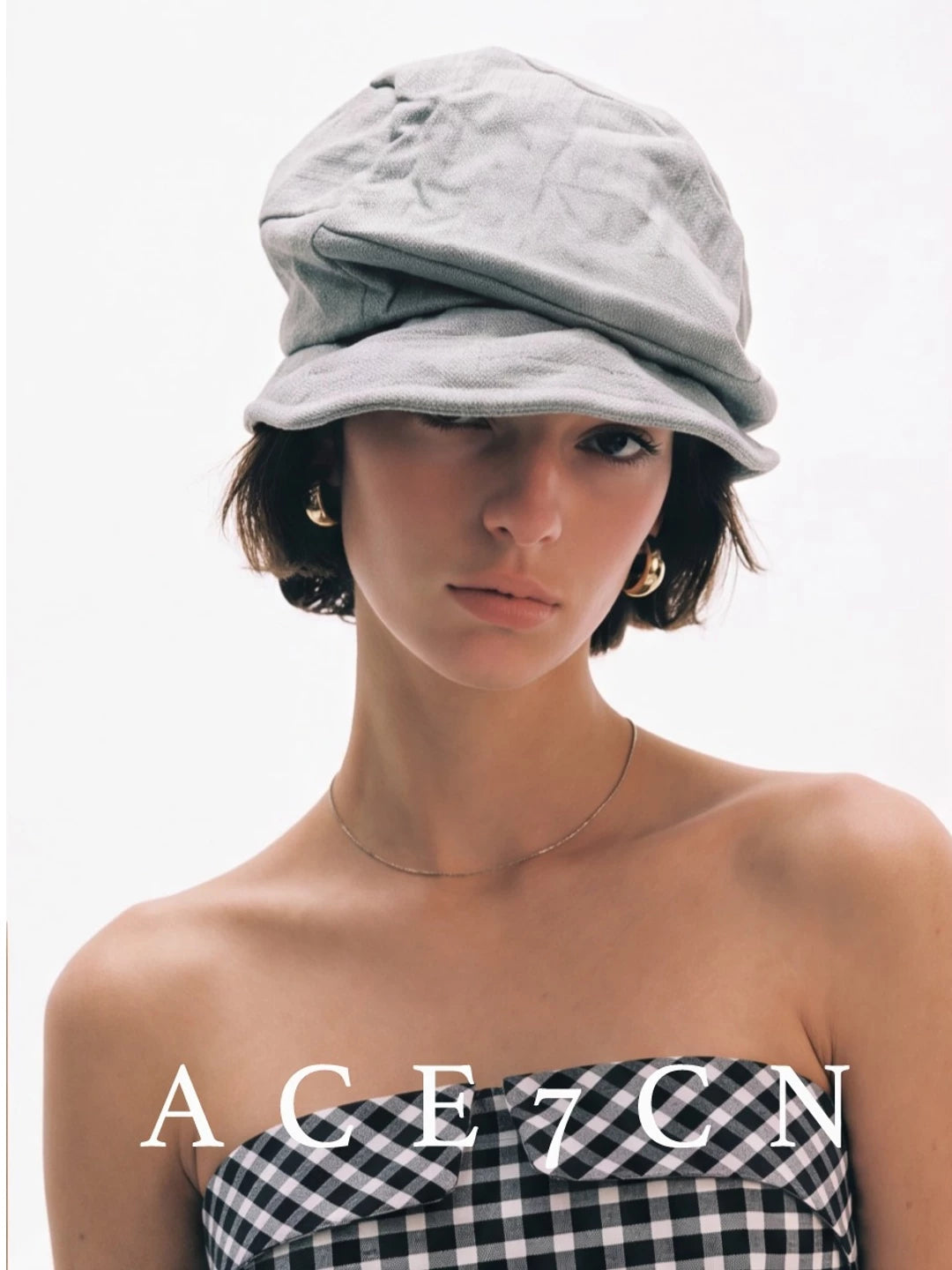Japanese Niche Denim Handmade Pleated Newsboy Cap