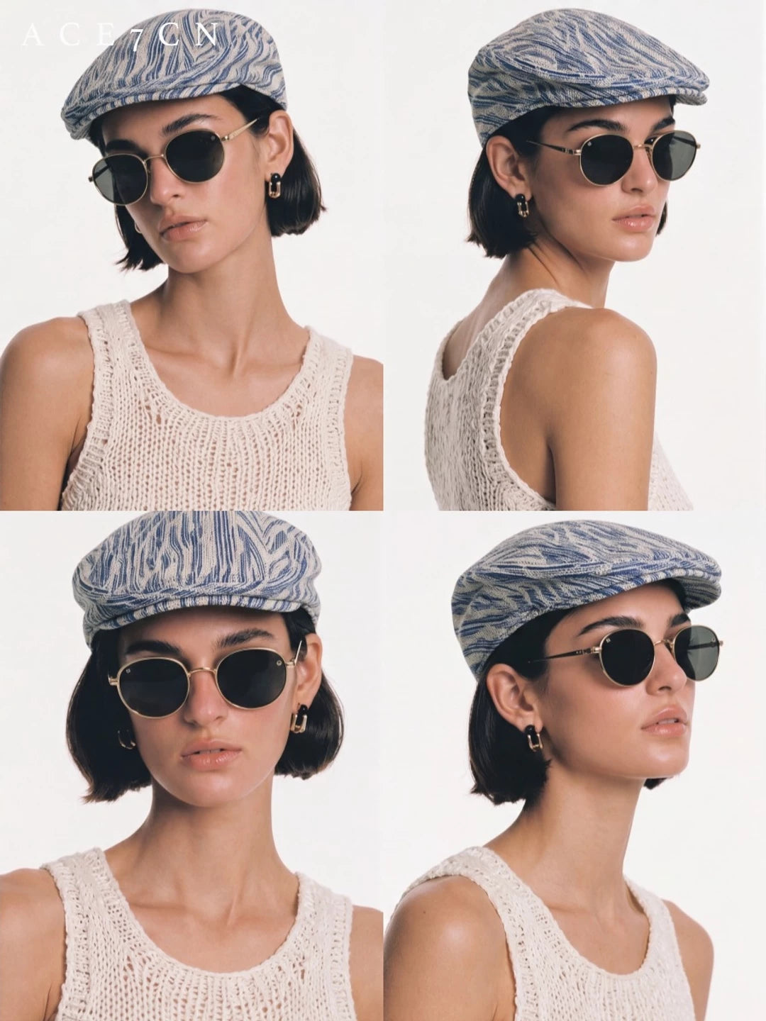 Vintage Old-Money Flat Cap Blue Flat-Brim Vintage