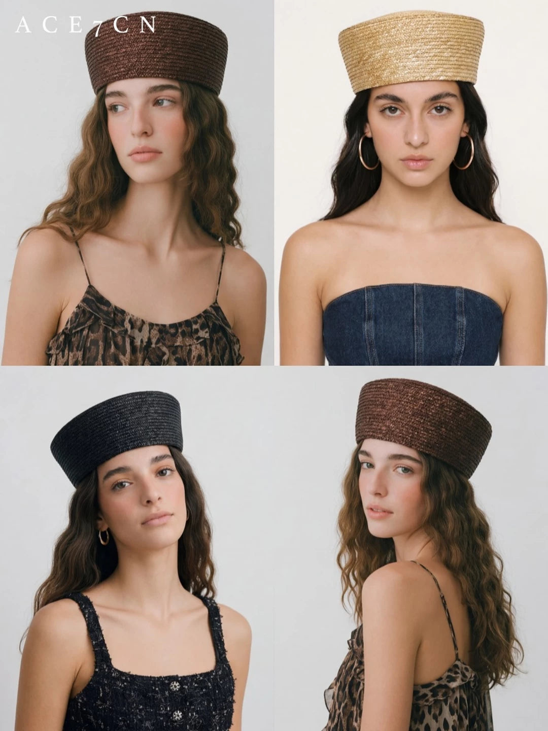 British Simple Premium Straw-Woven Pillbox Hat Hand-Woven