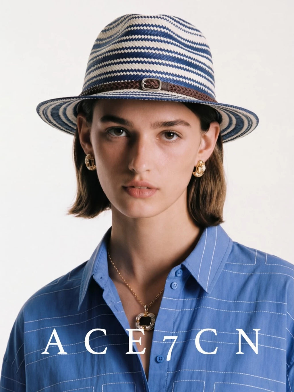 Nautical British Vintage Blue-White Striped Straw Hat