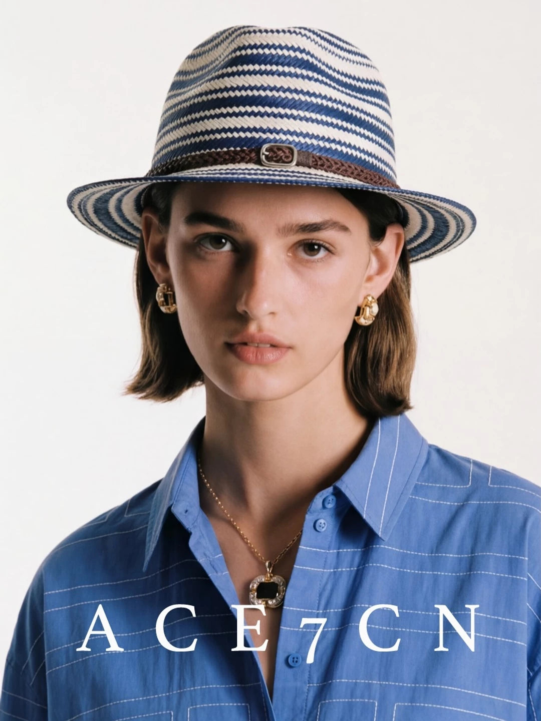 Nautical British Vintage Blue-White Striped Straw Hat