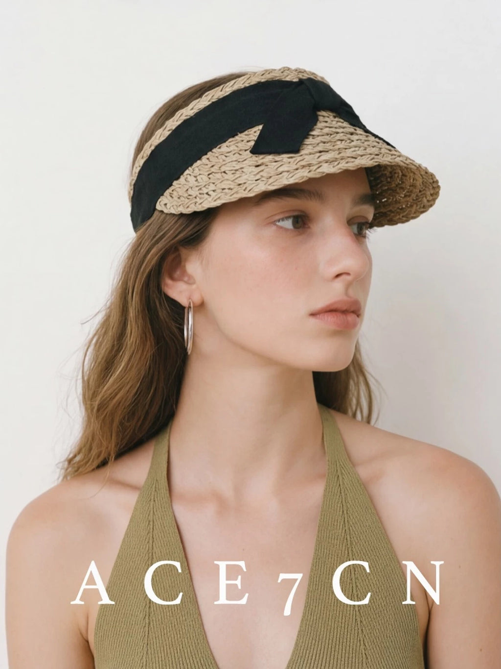 Korean Niche Natural Seagrass Visor Bow Sun-Shade