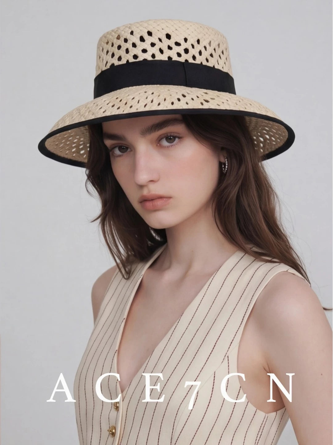 Parisian Runway Hepburn Cloche Hat Straw-Woven Openwork